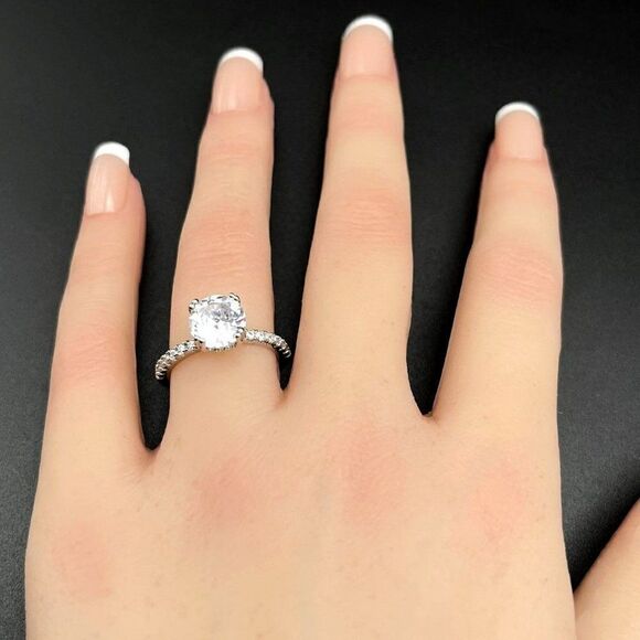 .925 Sterling Silver with Round Cut White Diamond Cubic Zirconia Ring Size 9 - Picture 11 of 12